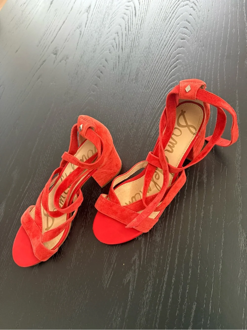 Sam Edelman orange Suede Wrap-Strap Block Heel Sandals